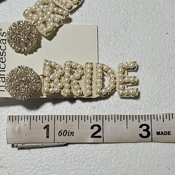 Francescas Statement Bride Earrings Beaded Letters Faux Pearl Bachelorette Party - Picture 6 of 6